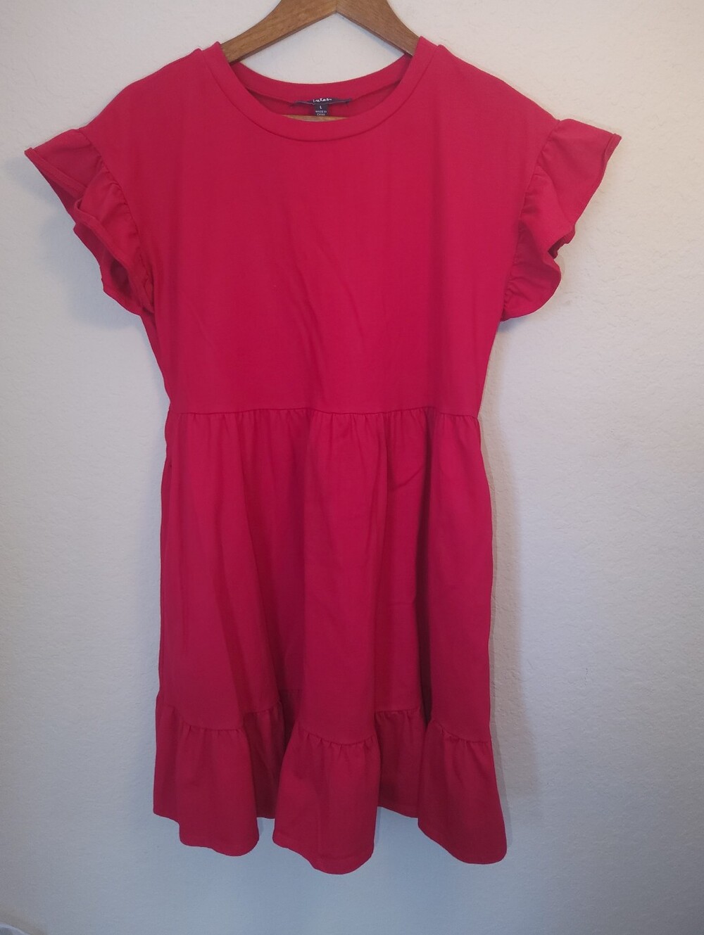 Lulus Babydoll Tiered Mini Dress Womens Size Large Red Ruffle‎ Cap Sleeve